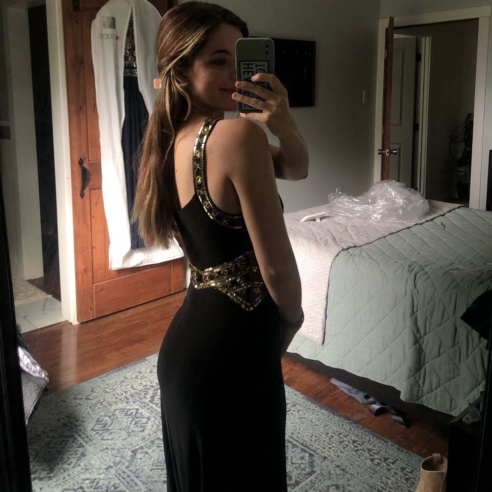 Black and Gold Macy’s Beaded Prom Dress